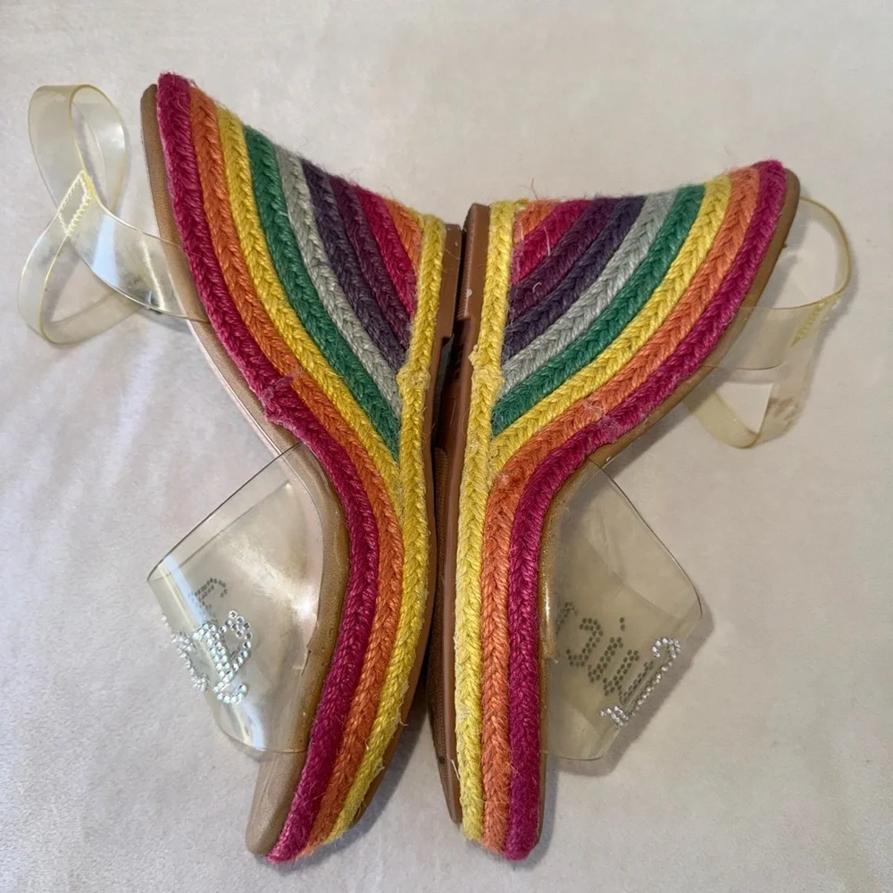 Juicy Couture Rainbow Espadrille Wedge Womens Sandals And Rhinestone Logo Sz 7.5
